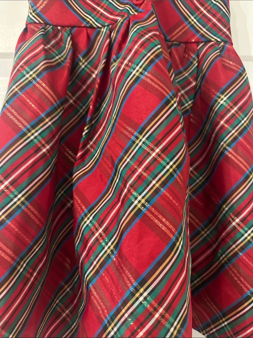 Blueberi Boulevard Red Plaid Dress with Gold Waistband